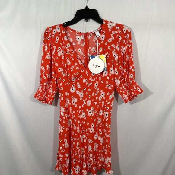 NWT $45 RIXO for Target [ 2 ] Floral Puff Sleeve Swing‎ Dress in Red Daisy - Picture 8 of 15